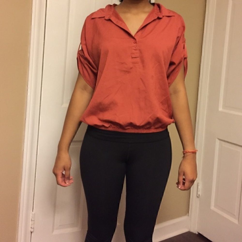 Burnt Orange collared blouse tunic top size S